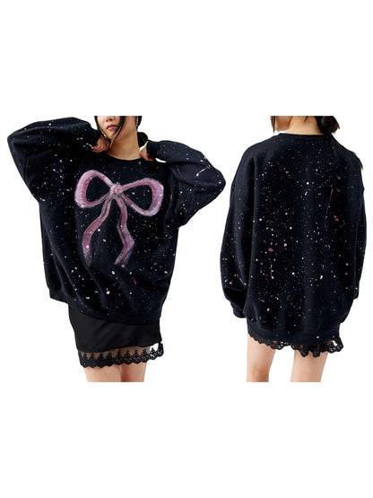 Women's Casual Sweatshirts Long Sleeve Round Neck Bow Print Pullovers