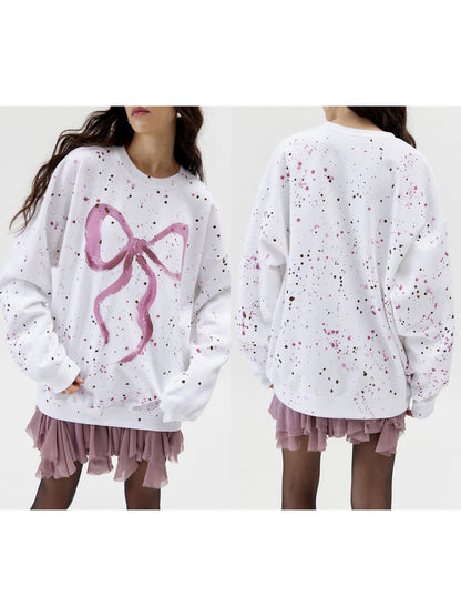 Women's Casual Sweatshirts Long Sleeve Round Neck Bow Print Pullovers