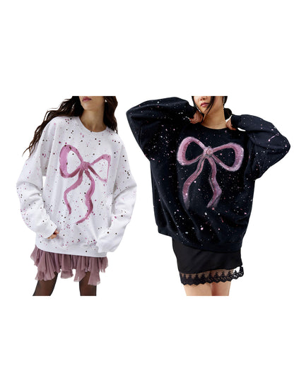 Women's Casual Sweatshirts Long Sleeve Round Neck Bow Print Pullovers