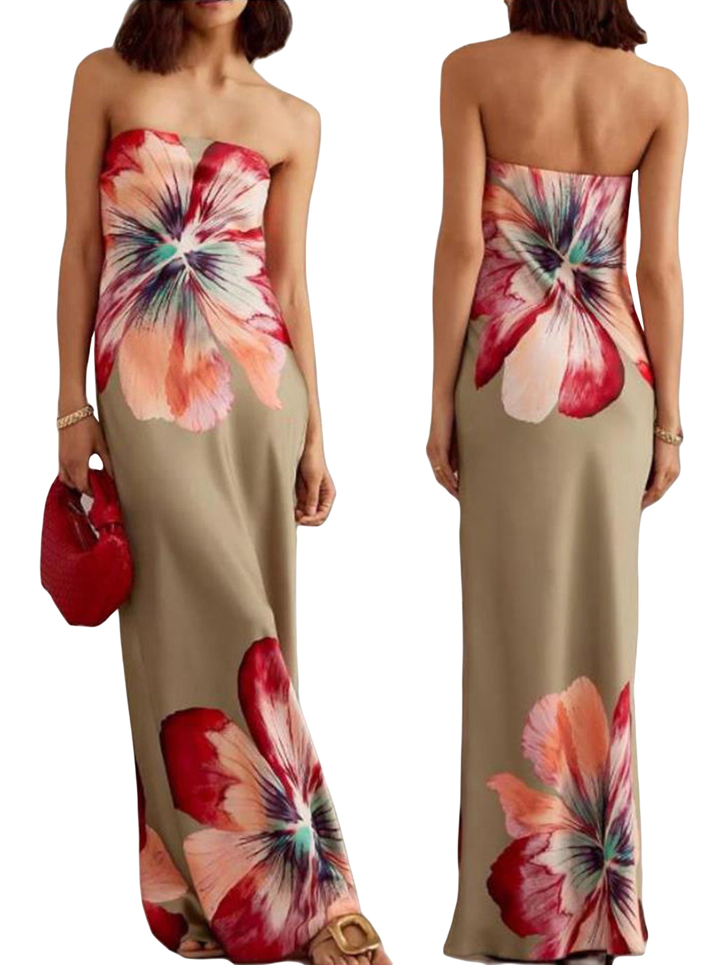 Women Strapless Tube Dress Summer Floral Print Backless Party Dress