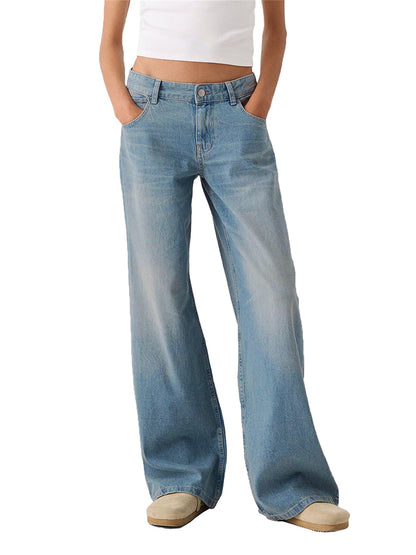 Women Fashion Baggy Jeans Textured Low Rise Spring Denim Pants