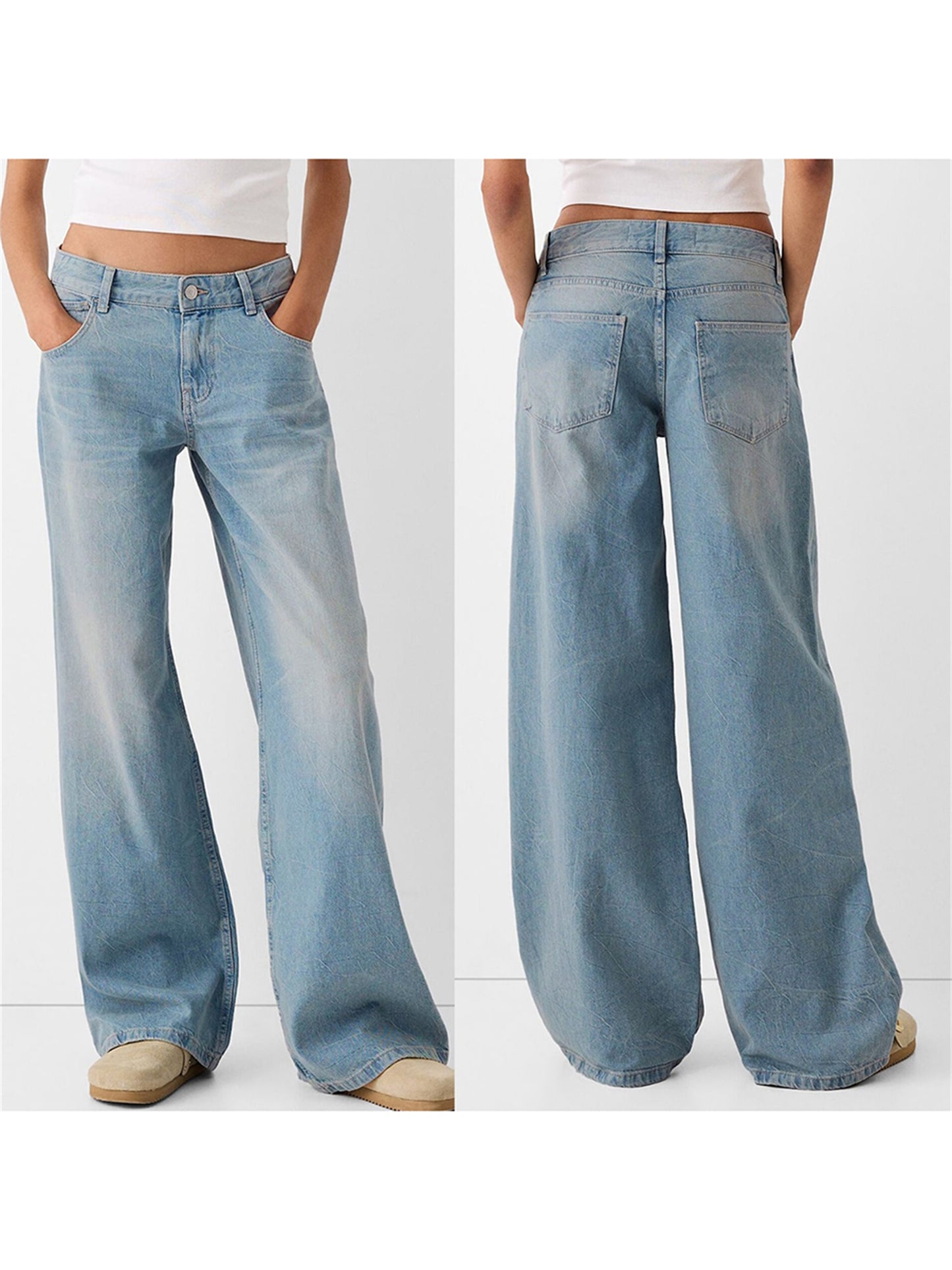 Women Fashion Baggy Jeans Textured Low Rise Spring Denim Pants