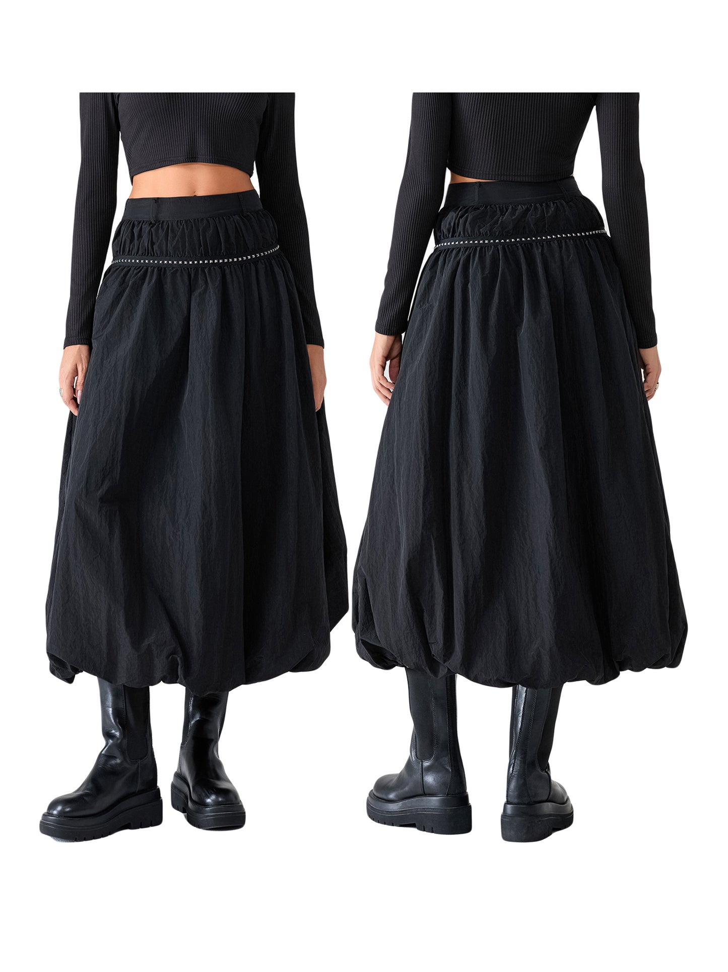 Women's Long Skirts Rivet Decor Elastic High Waist Casual Skirts