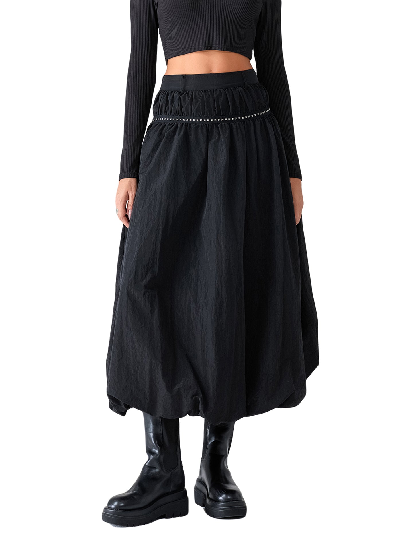 Women's Long Skirts Rivet Decor Elastic High Waist Casual Skirts