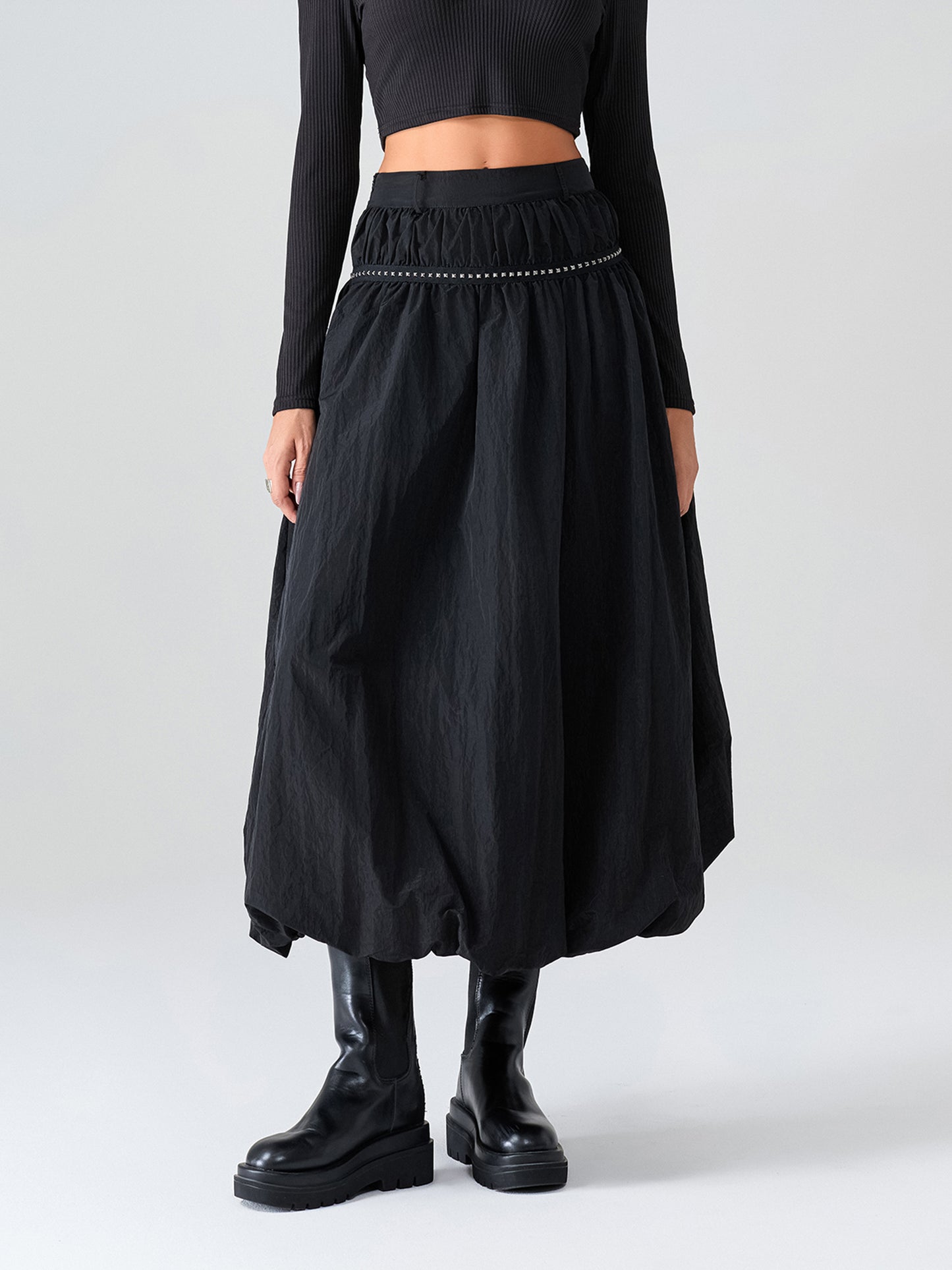 Women's Long Skirts Rivet Decor Elastic High Waist Casual Skirts