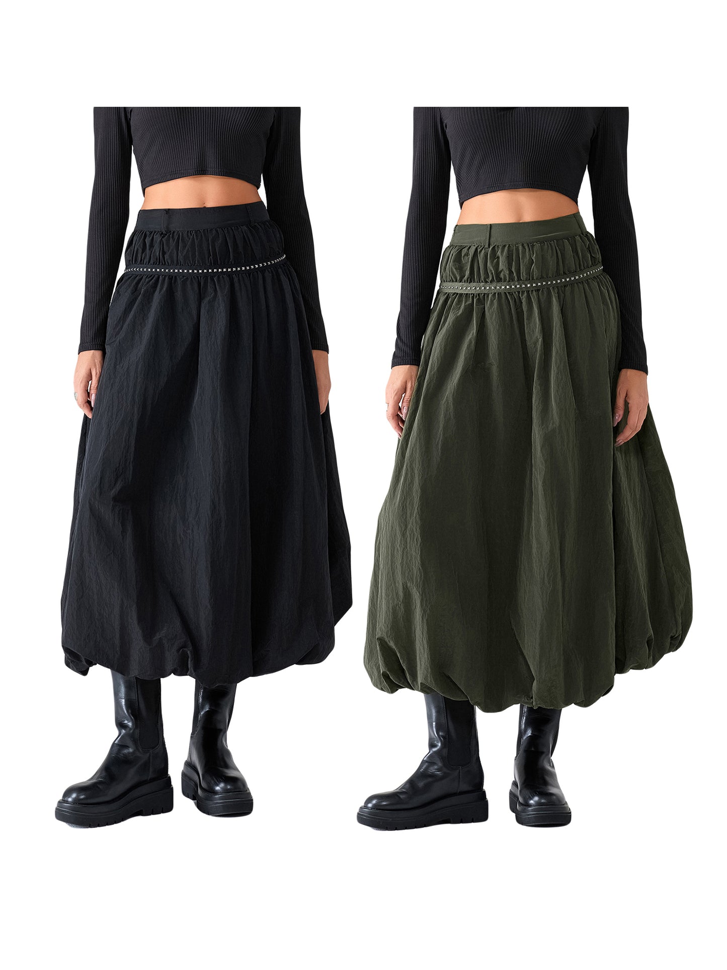 Women's Long Skirts Rivet Decor Elastic High Waist Casual Skirts