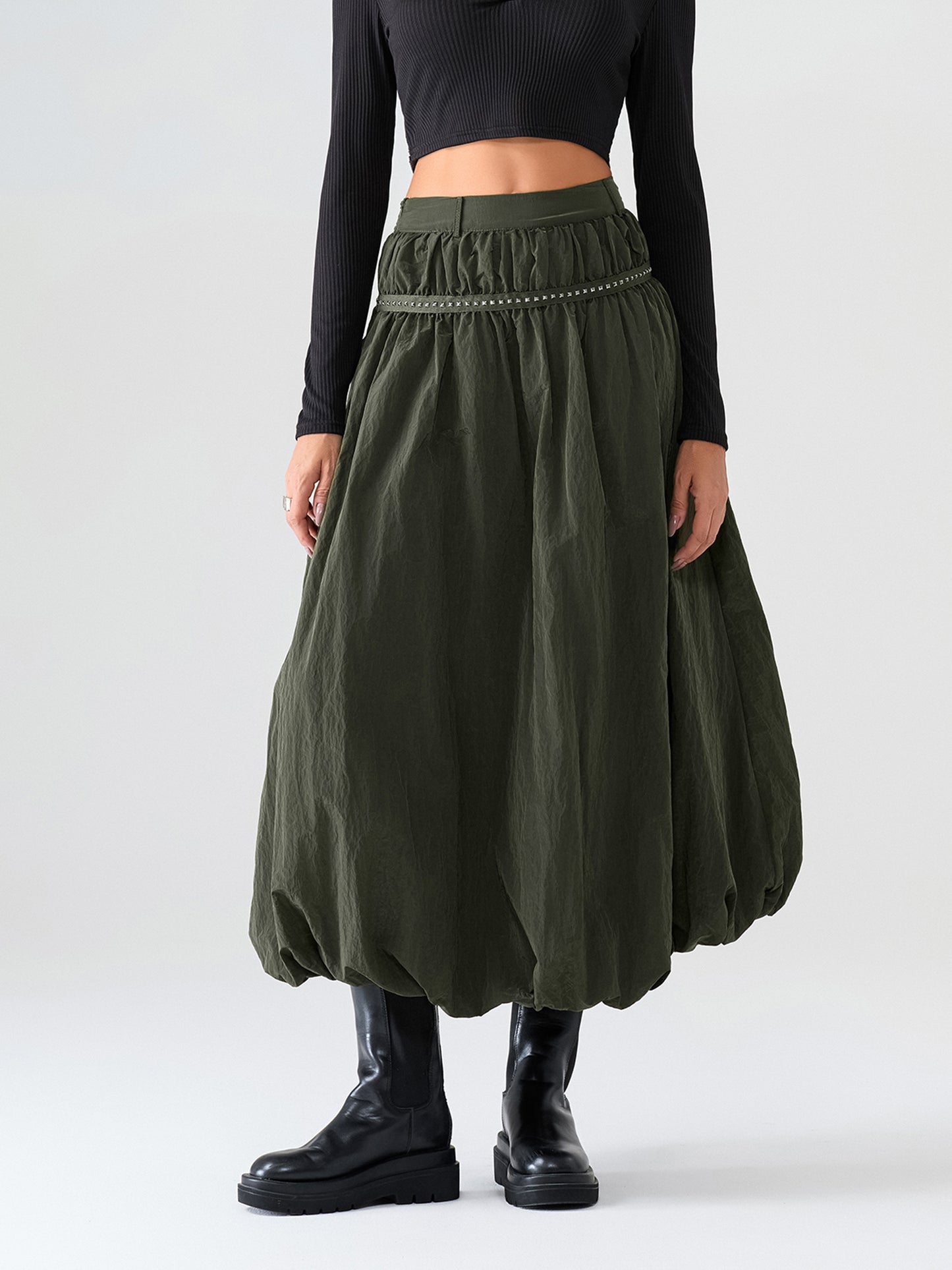 Women's Long Skirts Rivet Decor Elastic High Waist Casual Skirts