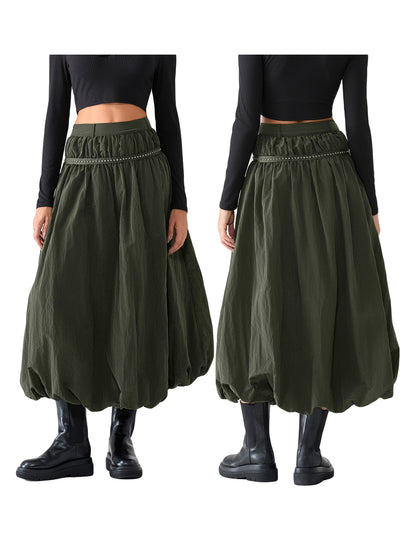 Women's Long Skirts Rivet Decor Elastic High Waist Casual Skirts