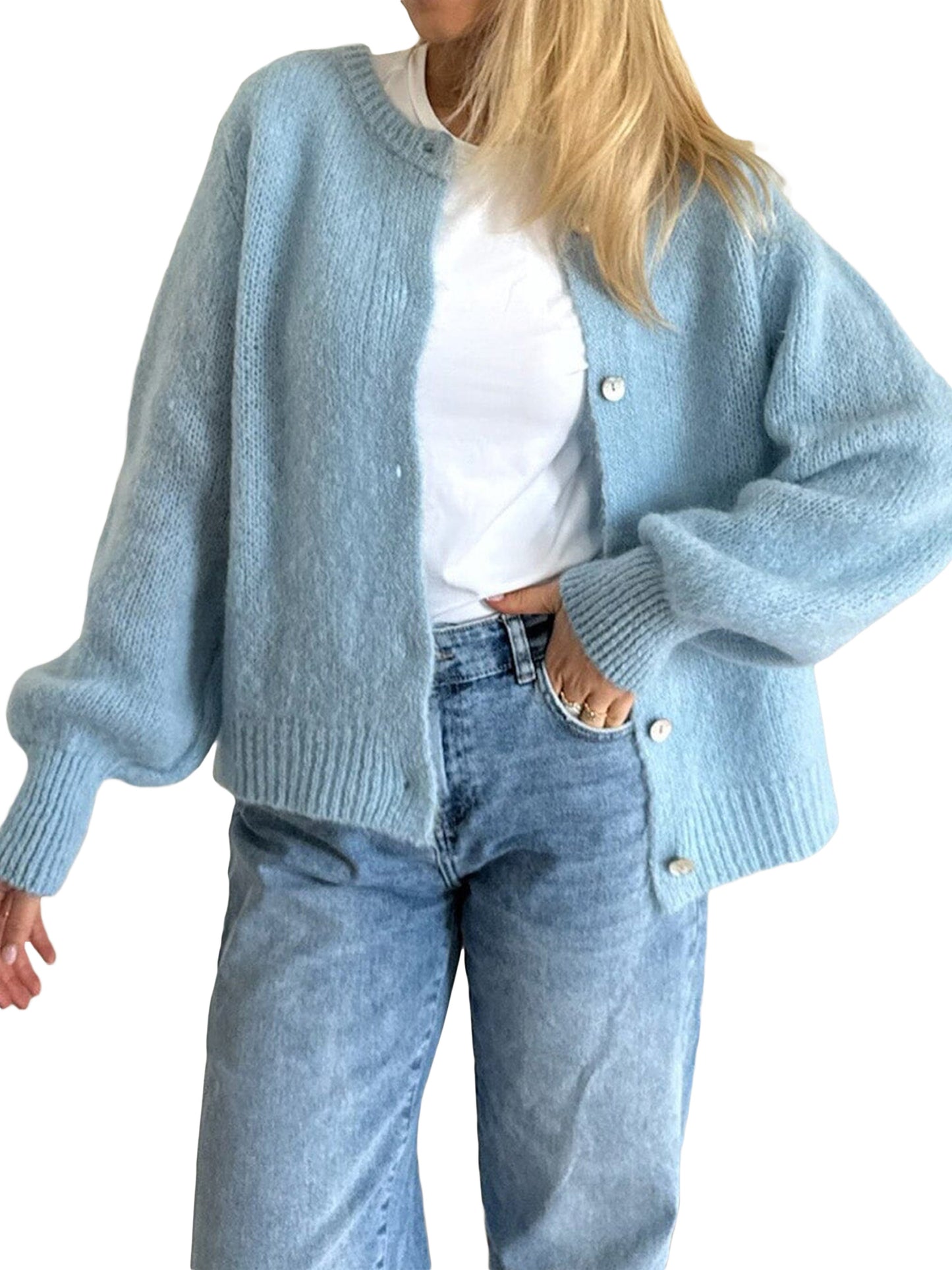 Women Button up Sweaters Casual Lightweight Solid Color Knit Cardigans