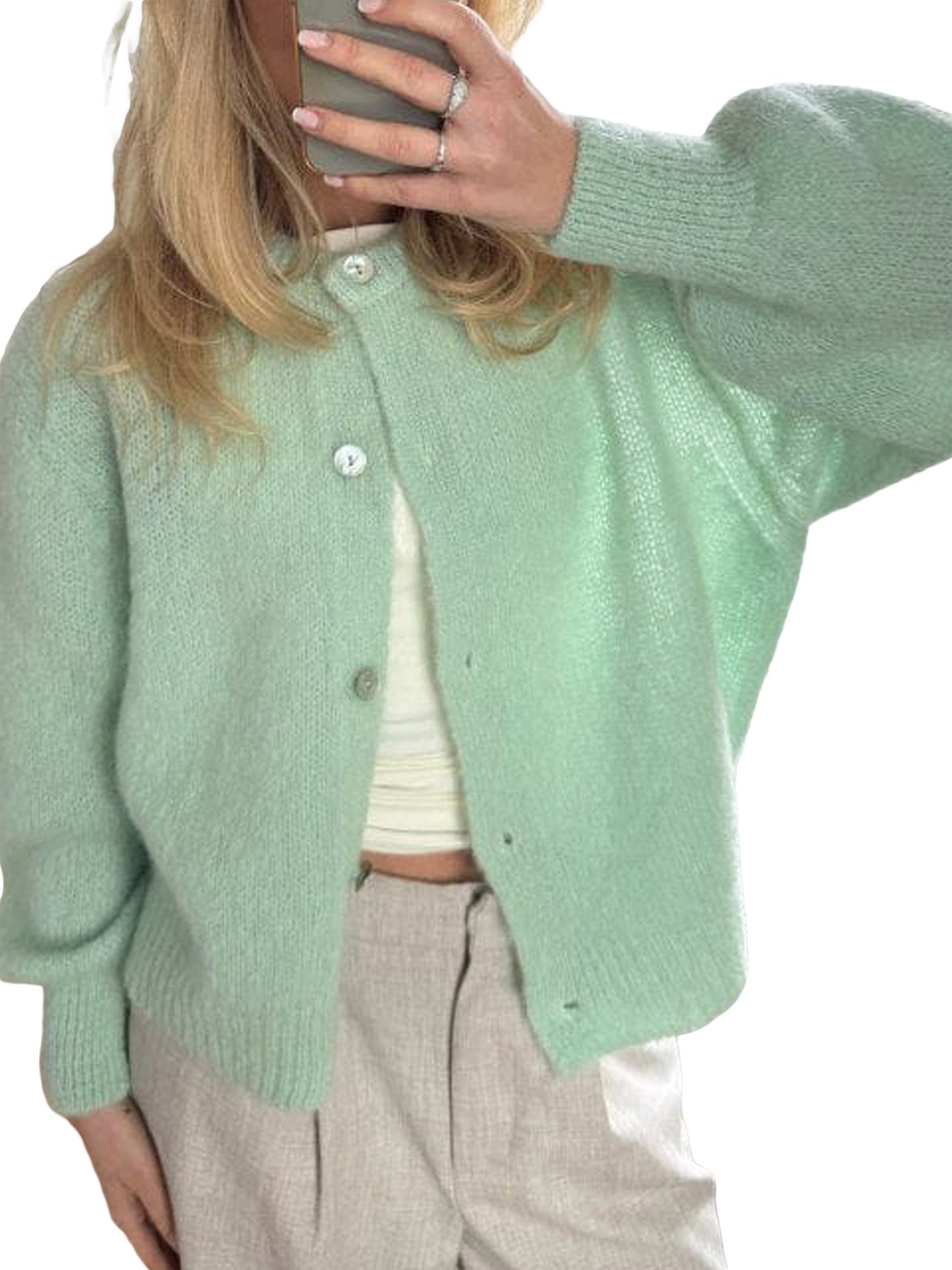 Women Button up Sweaters Casual Lightweight Solid Color Knit Cardigans