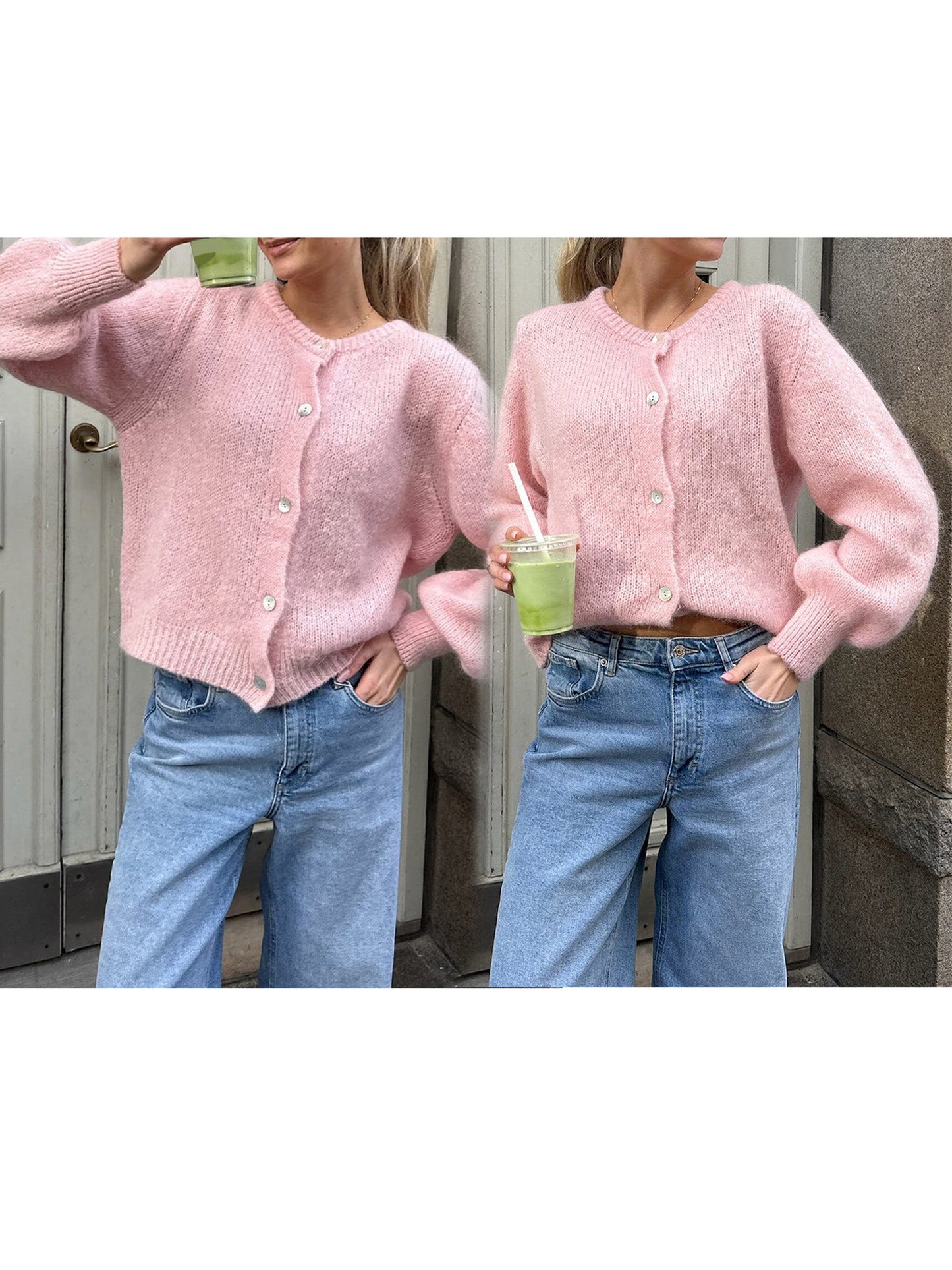 Women Button up Sweaters Casual Lightweight Solid Color Knit Cardigans