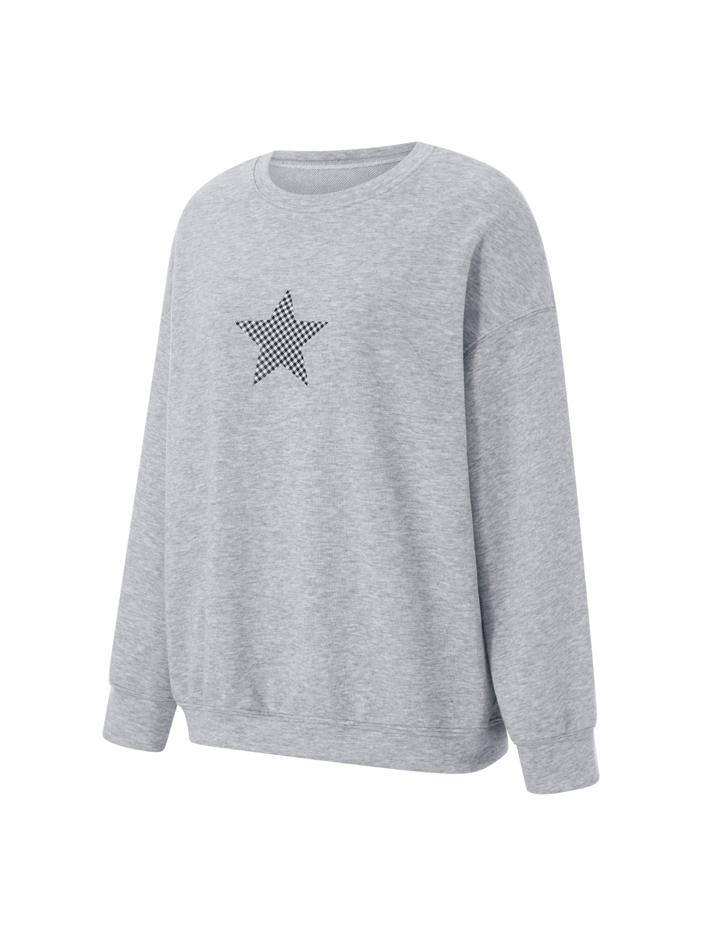 Women Crew Neck Sweatshirts Cute Plaid Star Pattern Loose Pullovers