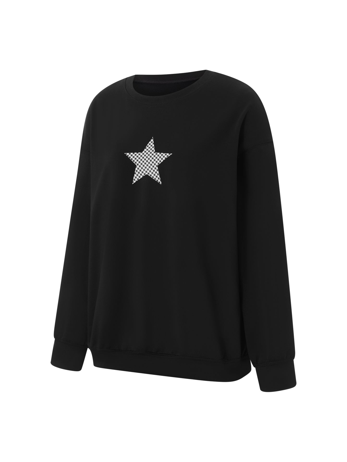 Women Crew Neck Sweatshirts Cute Plaid Star Pattern Loose Pullovers