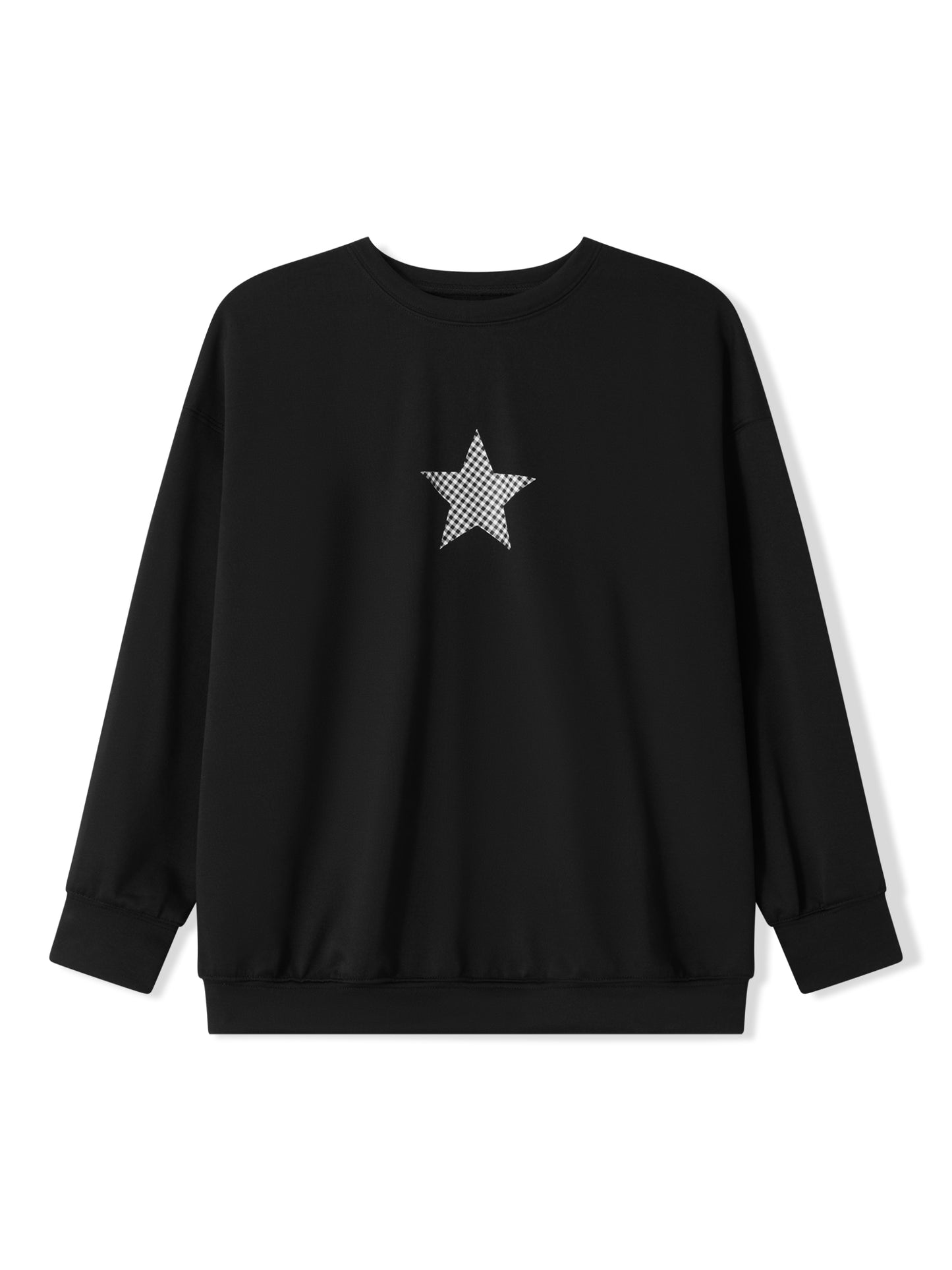 Women Crew Neck Sweatshirts Cute Plaid Star Pattern Loose Pullovers