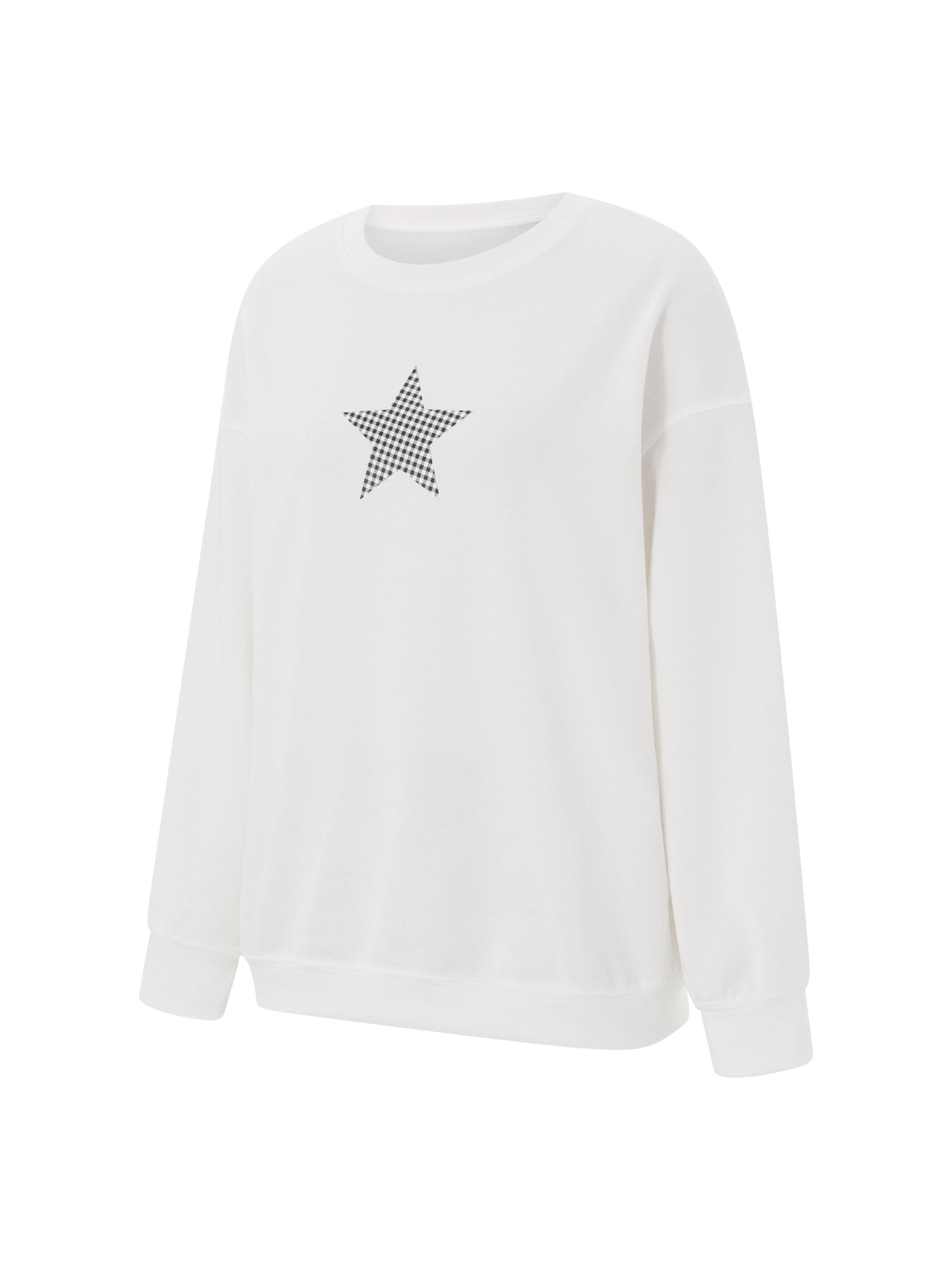 Women Crew Neck Sweatshirts Cute Plaid Star Pattern Loose Pullovers