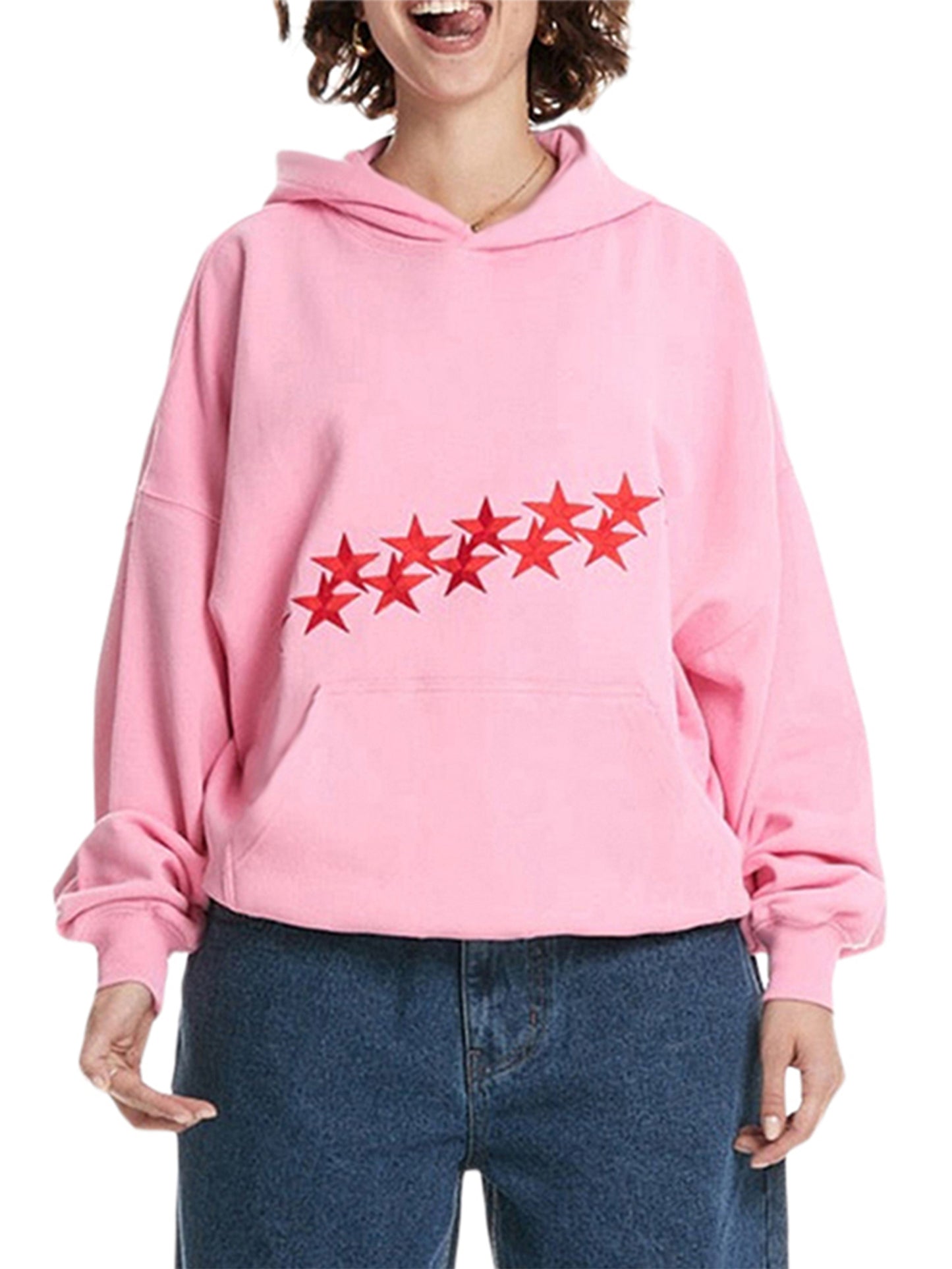 Men Women Hoodie, Long Sleeve Stars Print Hooded Sweatshirt Fall Tops