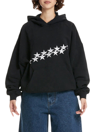 Men Women Hoodie, Long Sleeve Stars Print Hooded Sweatshirt Fall Tops