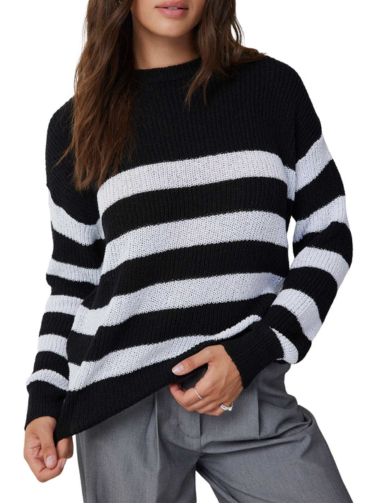 Women Comfy Sweaters Casual Striped Print Warm Long Sleeve Pullover