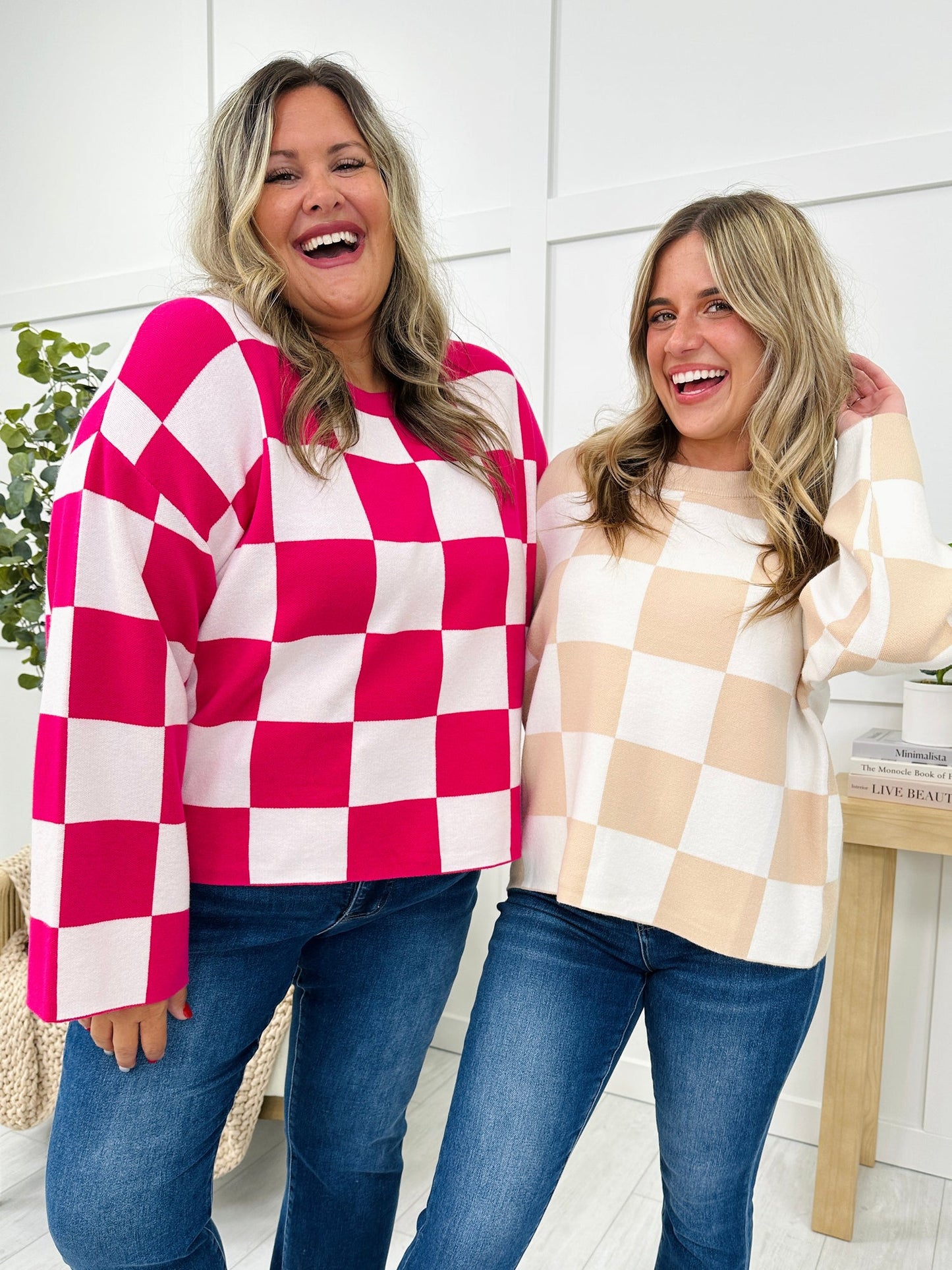 New Women's Loose Sweater Checkerboard Print Long Sleeve Pullover