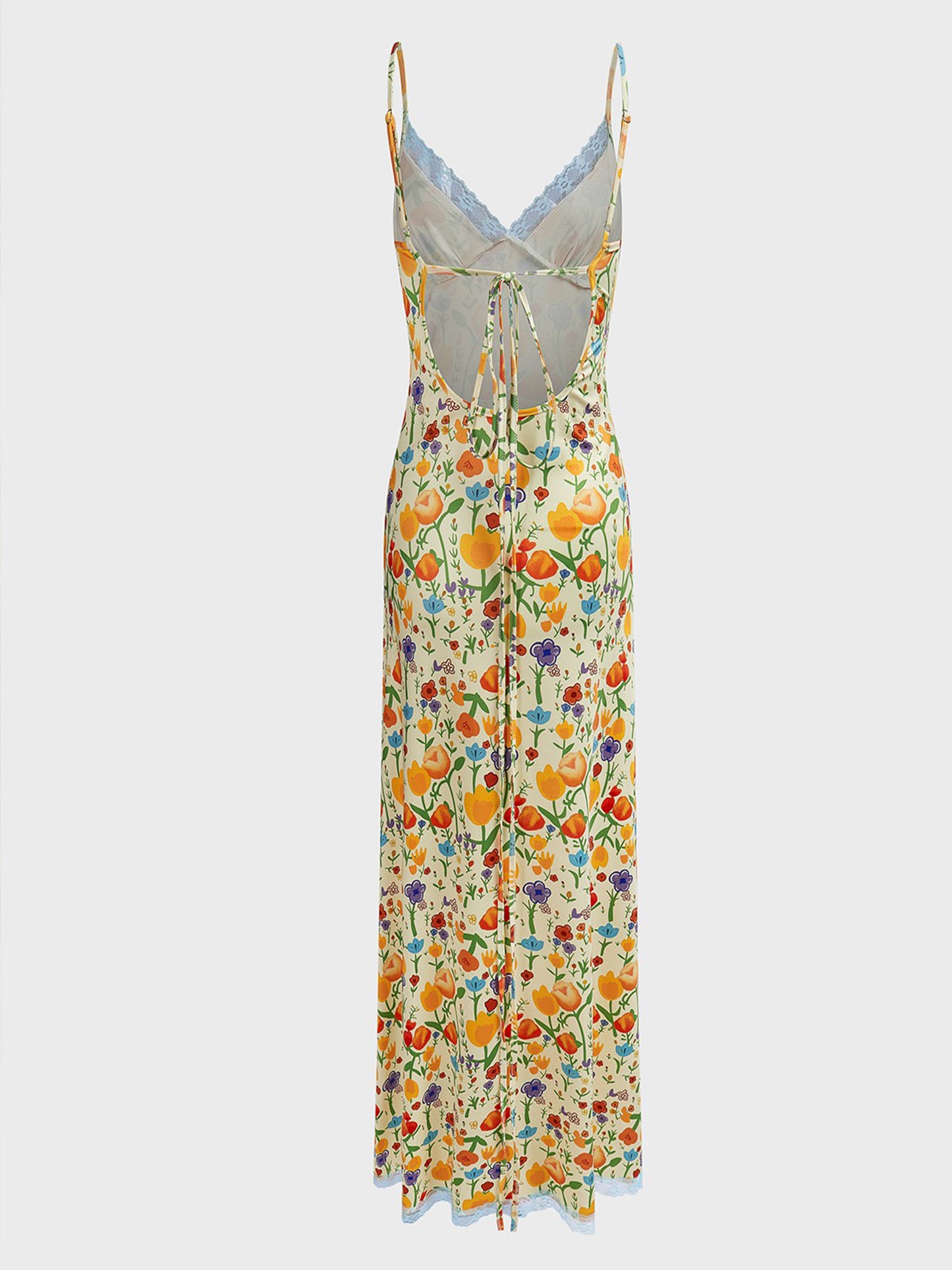 Women's Lace Spaghetti Floral Sleeveless Maxi Dress