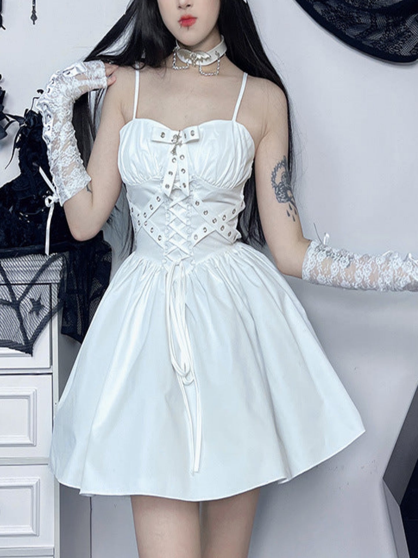 High-grade Solid Color Waist Suspender Dress