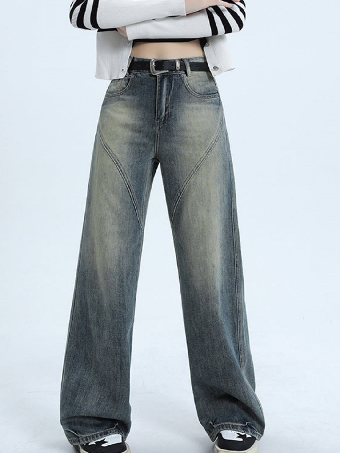 High street retro high waist wide leg jeans for women