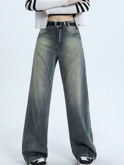 High street retro high waist wide leg jeans for women