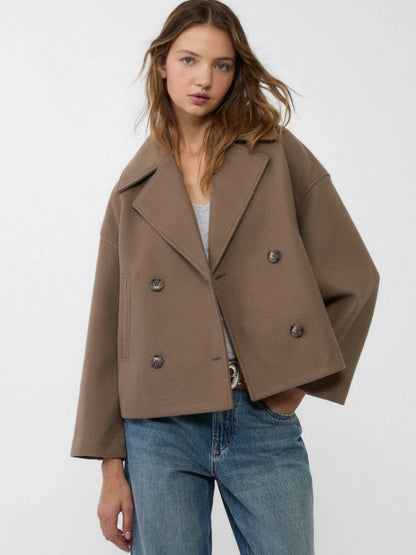 Women's Loose Double Breasted Wool Blend Short Coat