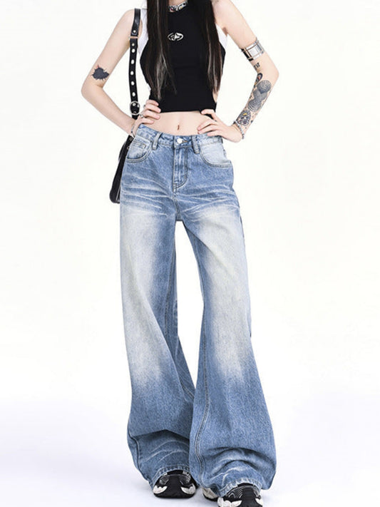 Women's Low Waist Wide Leg Washed Loose Fit Jeans