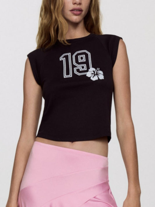 New Women's Printed Short-sleeved Cropped T-shirt