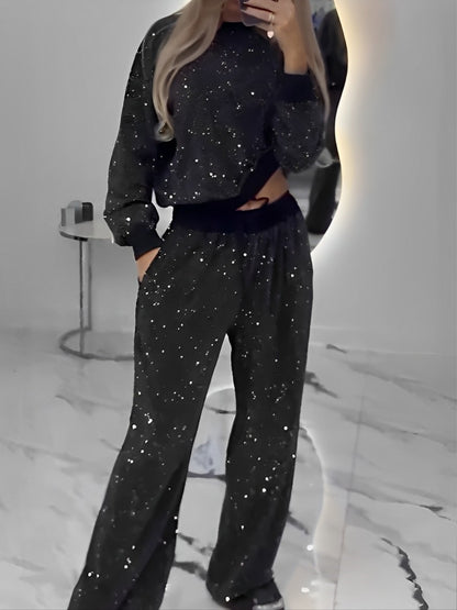 📦Free Shipping📦Sequin Top + Wide-Leg Pants Two-Piece Set