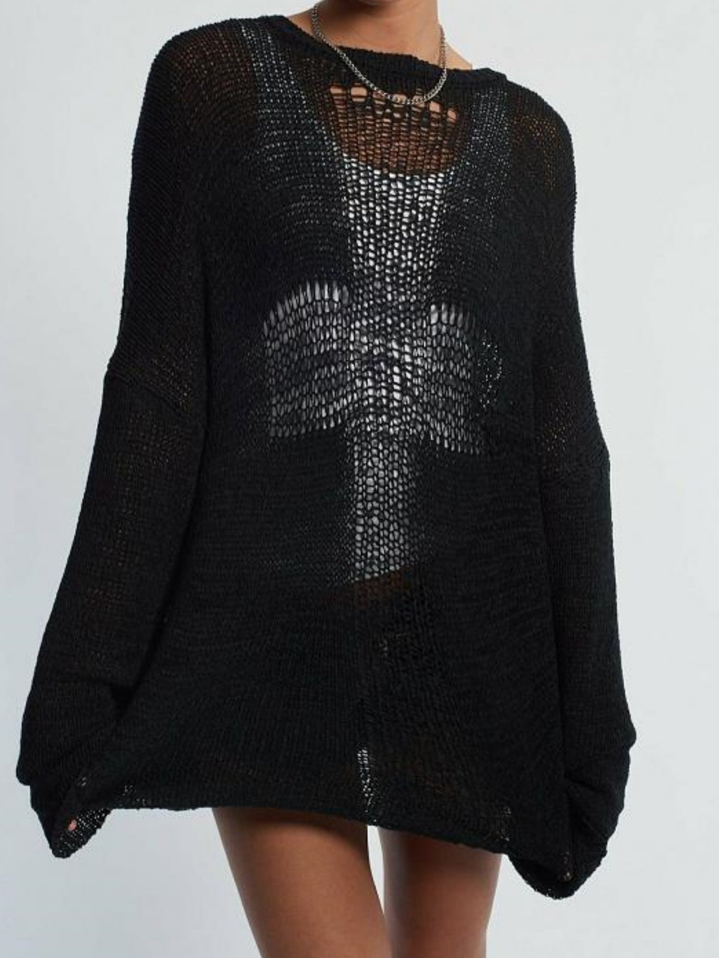 Women's Dark Sweet Cool Black Knitted Cross Sweater Top