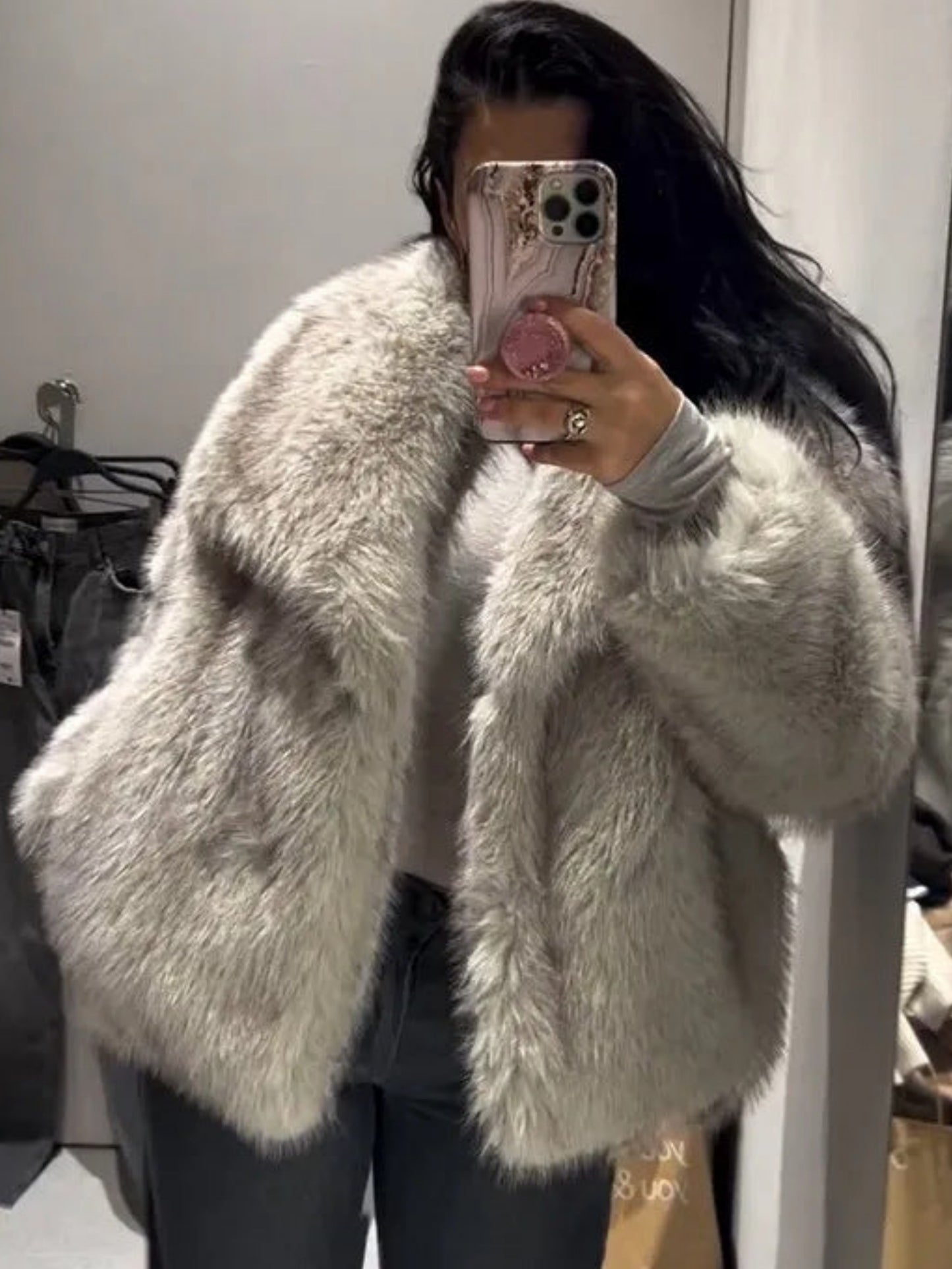 Jenniferm faux fur lapel coat