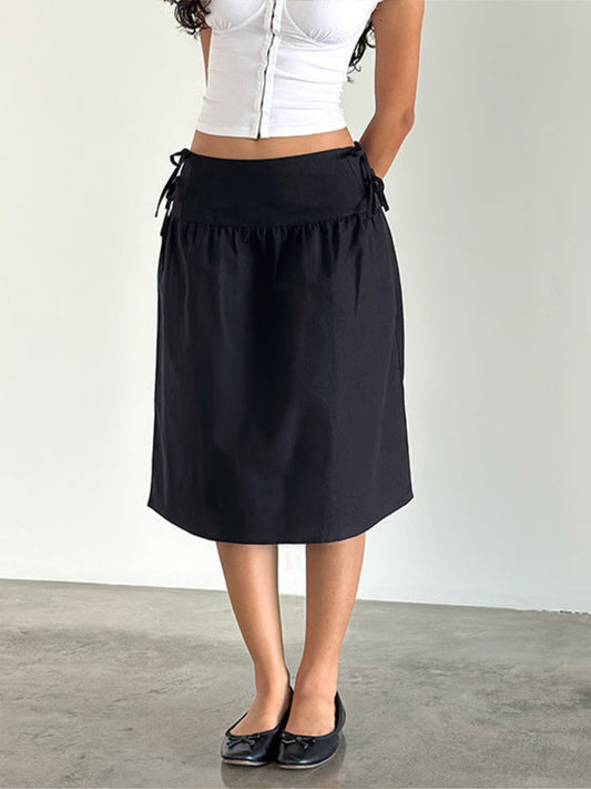 Women's Black Drawstring Simple Skirt