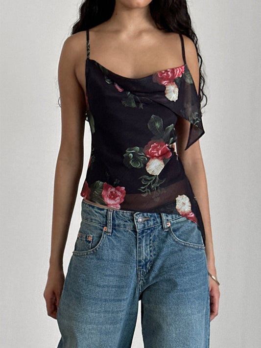 New Retro Floral Printed Camisole Top