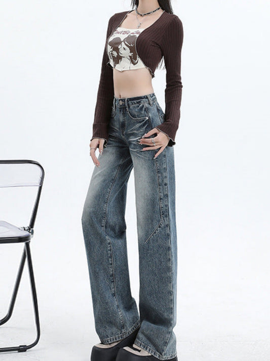 Spring American High Street Slim Hot Girl Mopping Loose Straight Pants