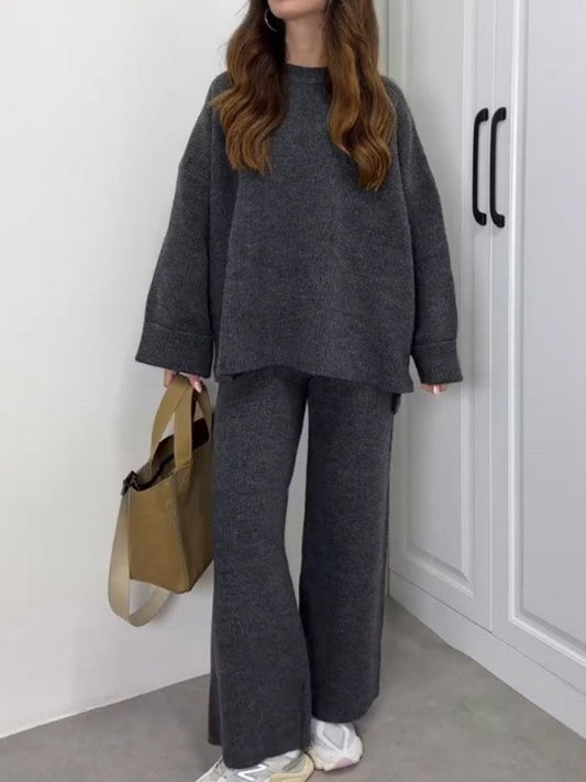 Casual Crewneck Sweater & Pants Two-piece Set