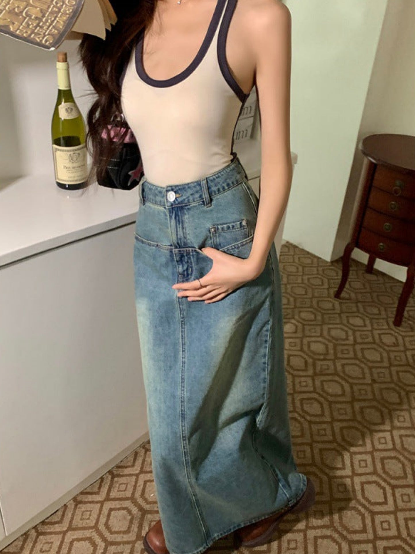 New Women's Ins Style Autumn Denim Long Skirt