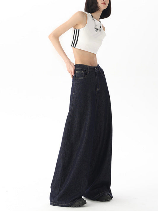 Ladies retro loose wide-leg summer new high waist drape mopping trousers