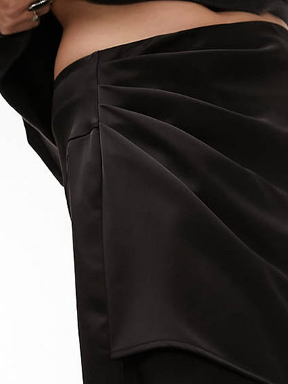 Women's High Rise Ruched Asymmetric Drape Flowy Hem Midi Skirt