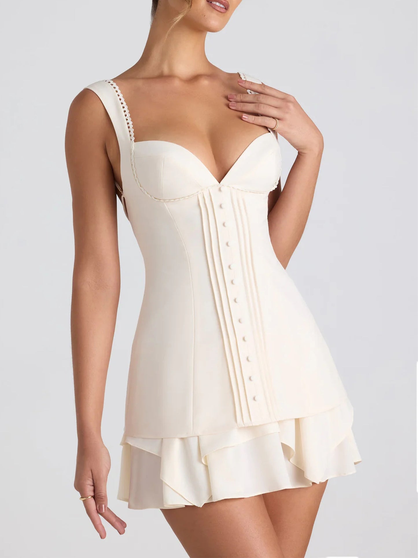 Women's Sleeveless Solid Color Button Detail Front Backless Corset Dress