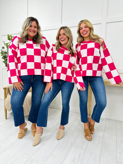 New Women's Loose Sweater Checkerboard Print Long Sleeve Pullover