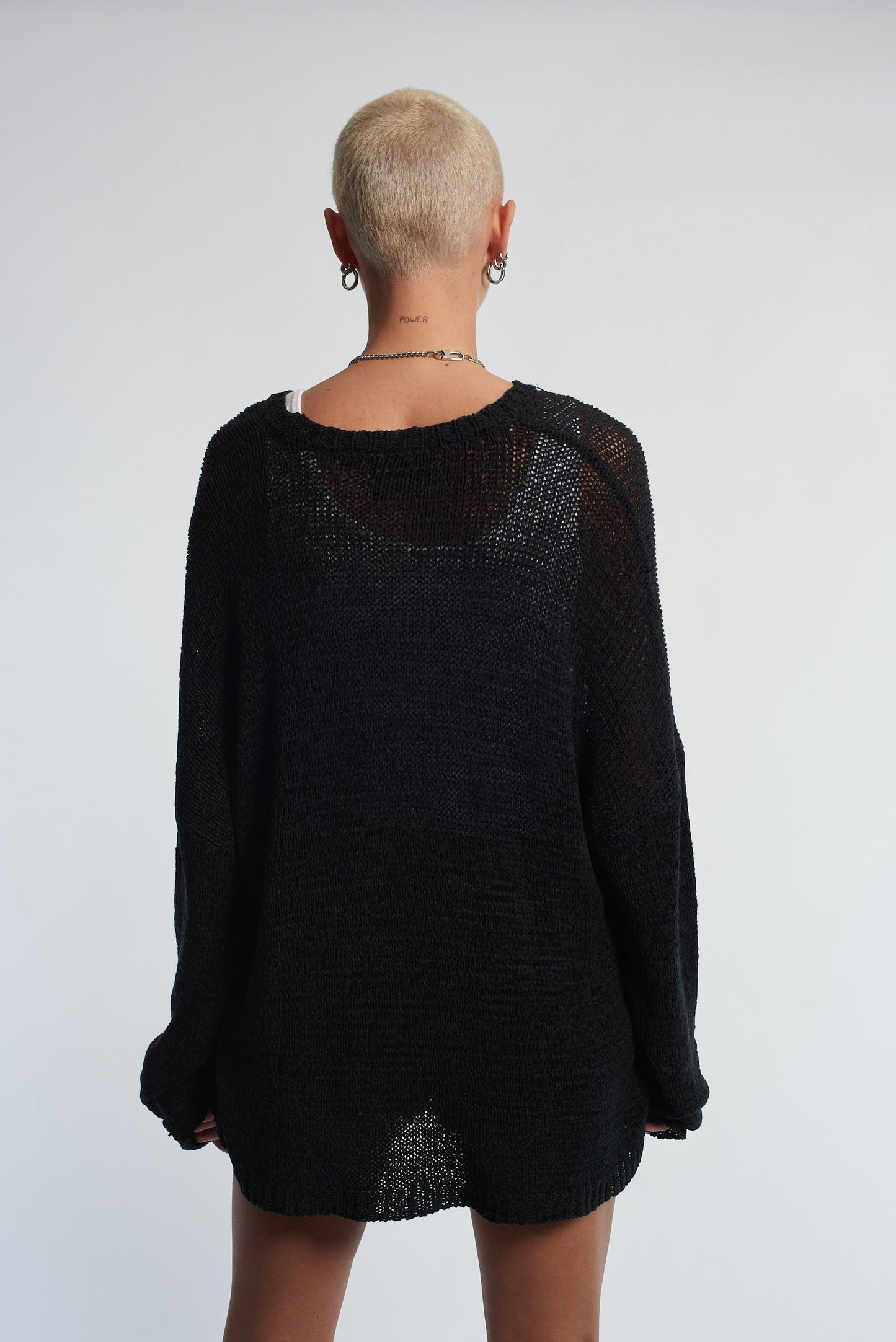 Women's Dark Sweet Cool Black Knitted Cross Sweater Top