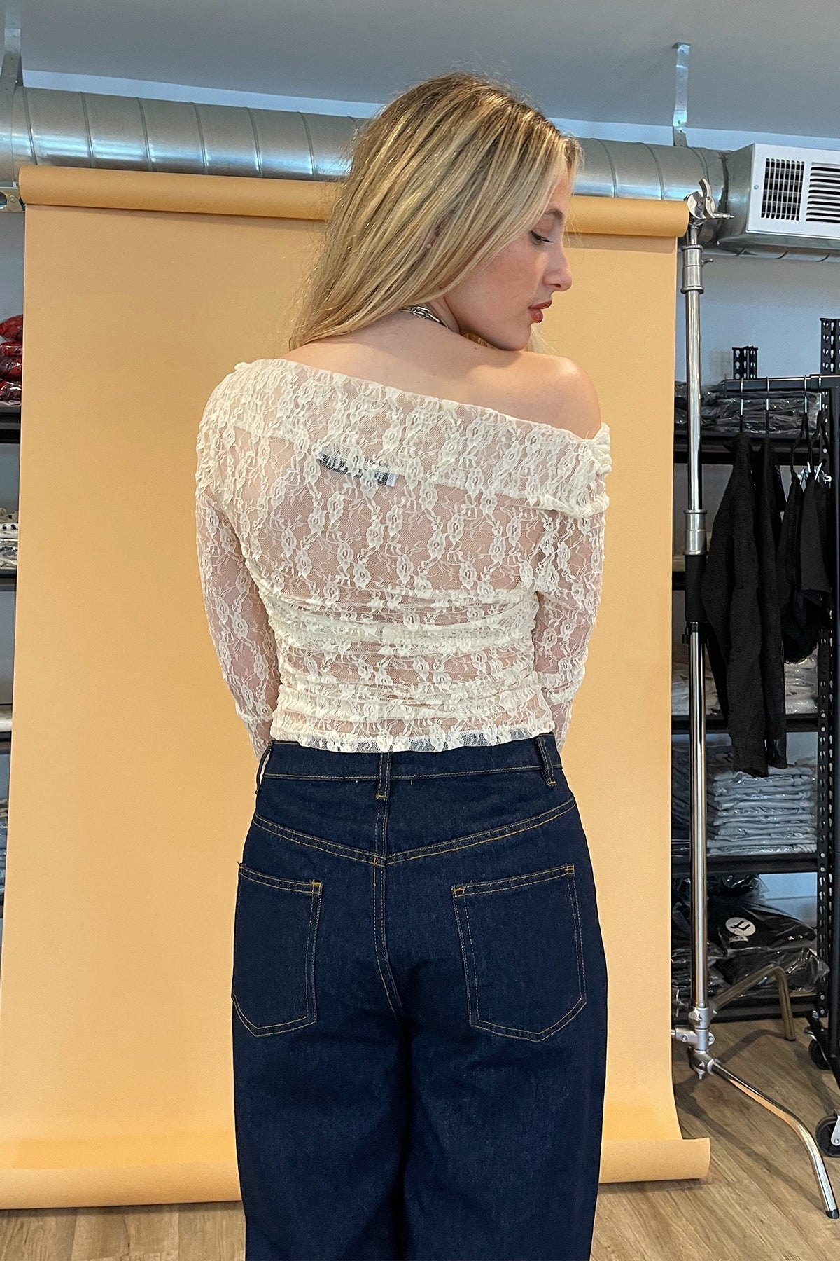 Ladies Summer Lace Off Shoulder Long Sleeve Top