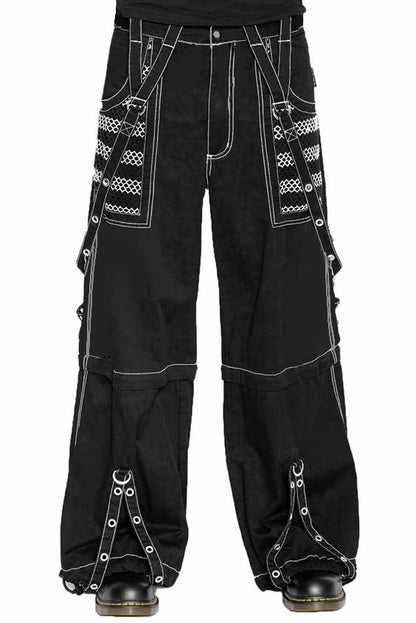 Retro Dark Style Cool Ribbon Chain Casual Pants Contrast Striped Mesh Splicing Wide Leg Pants