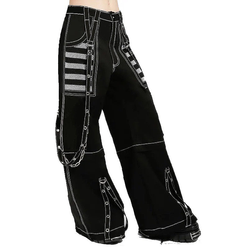 Retro Dark Style Cool Ribbon Chain Casual Pants Contrast Striped Mesh Splicing Wide Leg Pants