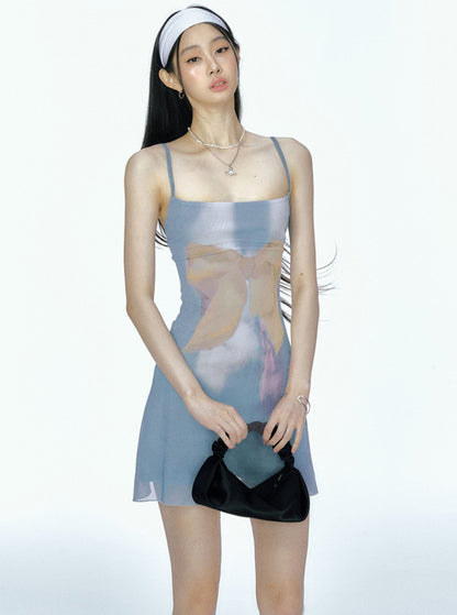 Women's Exquisite Suspender Butterfly Print Dress