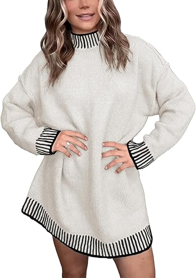 Autumn And Winter Women's Casual Contrast Color Stitching Sweater Dress