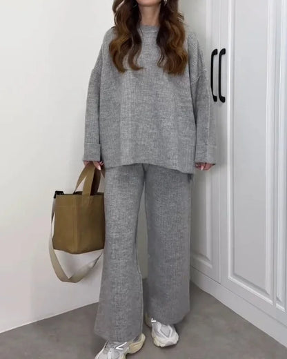 Casual Crewneck Sweater & Pants Two-piece Set