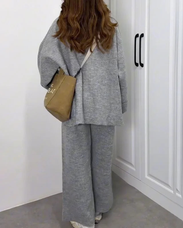 Casual Crewneck Sweater & Pants Two-piece Set